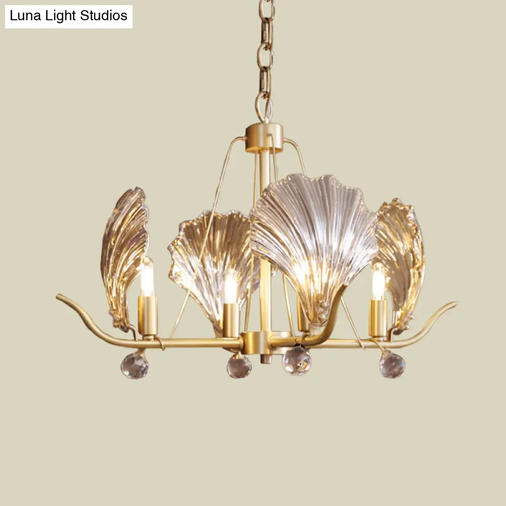 Modern Clear Glass Prismatic Chandelier - Brass Finish 4-Bulb Hanging Light With Crystal Ball