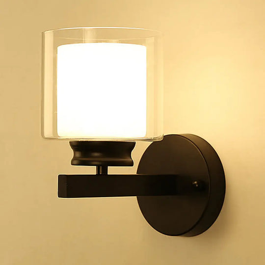 Modern Clear Glass Sconce Lighting - 1 Light Wall Mounted Fixture In Black/Chrome Black