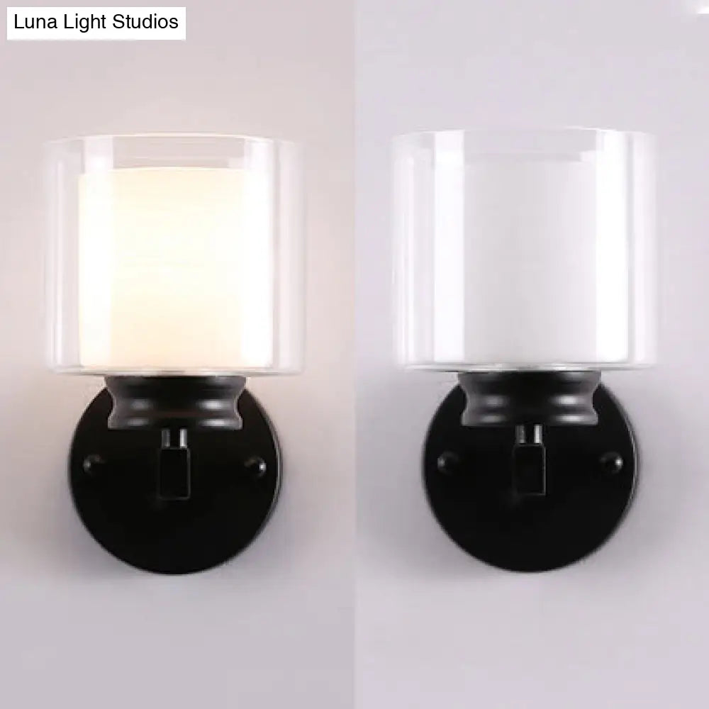 Modern Clear Glass Sconce Lighting - 1 Light Wall Mounted Fixture In Black/Chrome