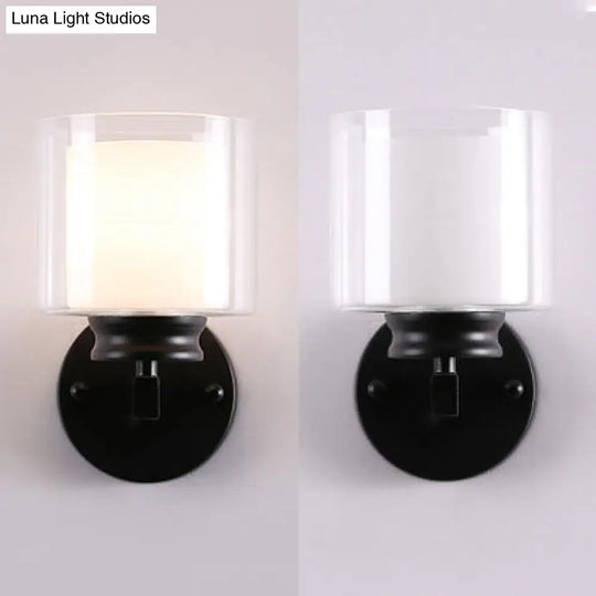 Modern Clear Glass Sconce Lighting - 1 Light Wall Mounted Fixture In Black/Chrome