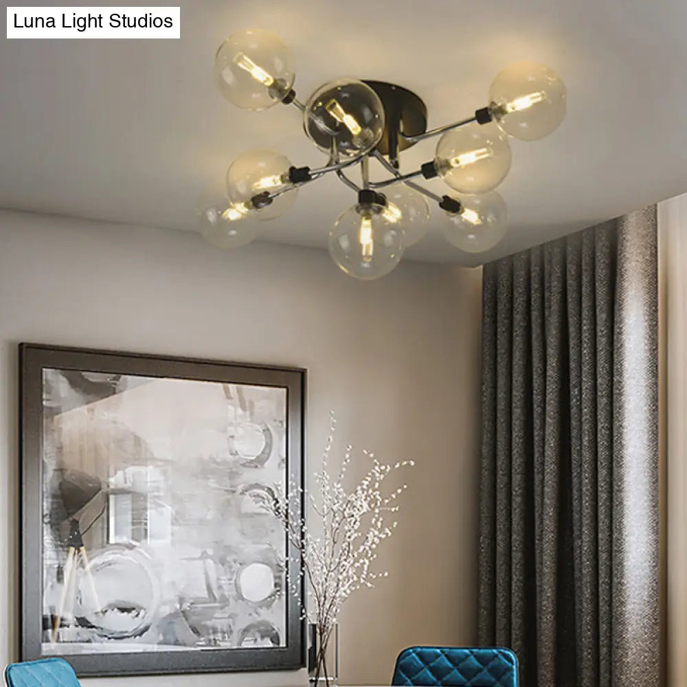 Modern Clear Glass Semi - Flush Ceiling Light - Stylish Flush Mount Fixture For Dining Room