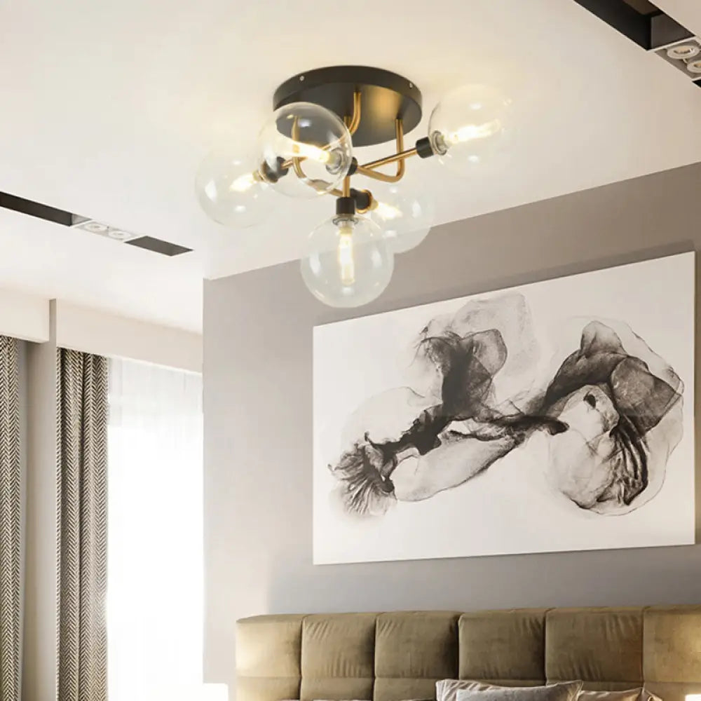 Modern Clear Glass Semi - Flush Ceiling Light - Stylish Flush Mount Fixture For Dining Room 5 / Gold