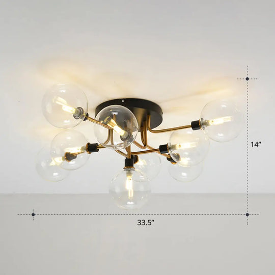 Modern Clear Glass Semi - Flush Ceiling Light - Stylish Flush Mount Fixture For Dining Room 9 / Gold
