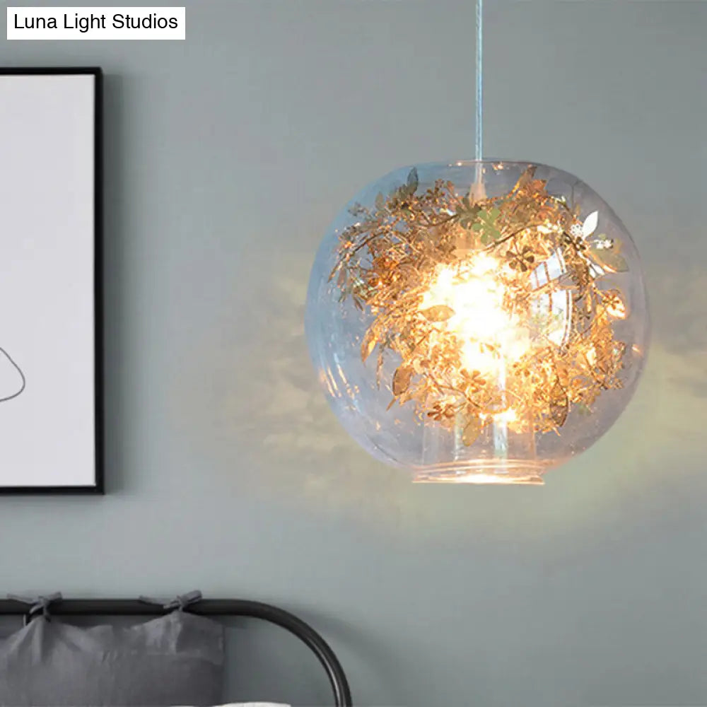 Modern Clear Glass Shattered Leaves Pendant Light - 1-Light Silver/Gold Hanging Ceiling Lamp