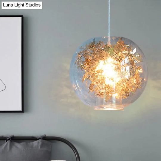 Modern Clear Glass Shattered Leaves Pendant Light - 1-Light Silver/Gold Hanging Ceiling Lamp