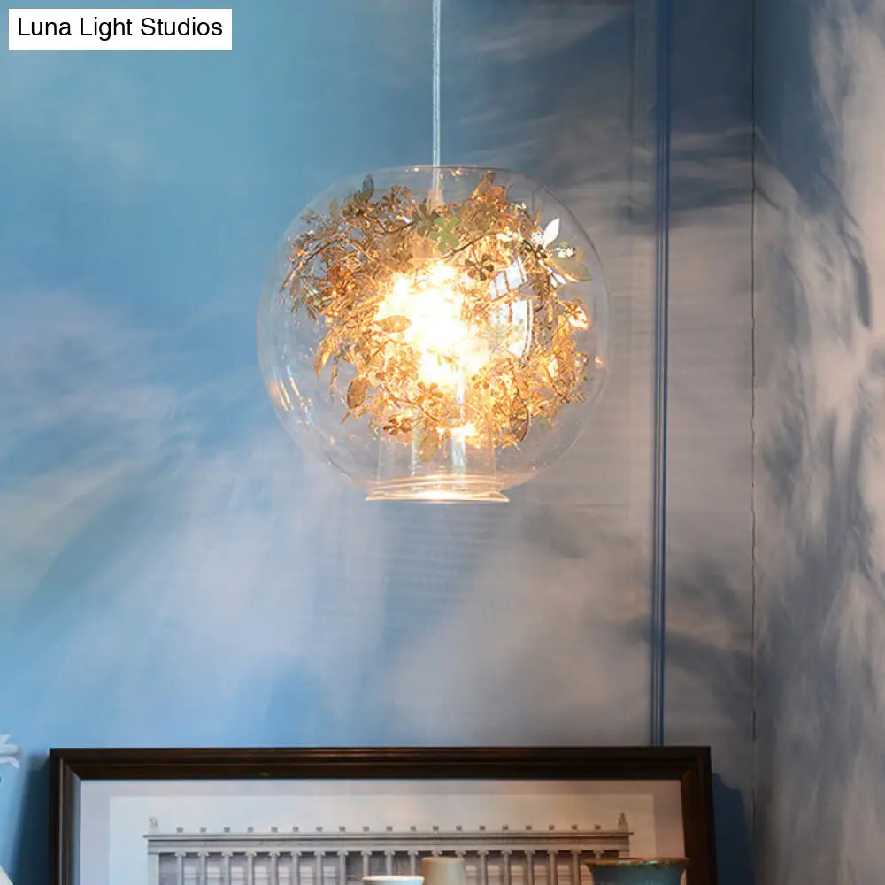 Modern Clear Glass Shattered Leaves Pendant Light - 1-Light Silver/Gold Hanging Ceiling Lamp Gold