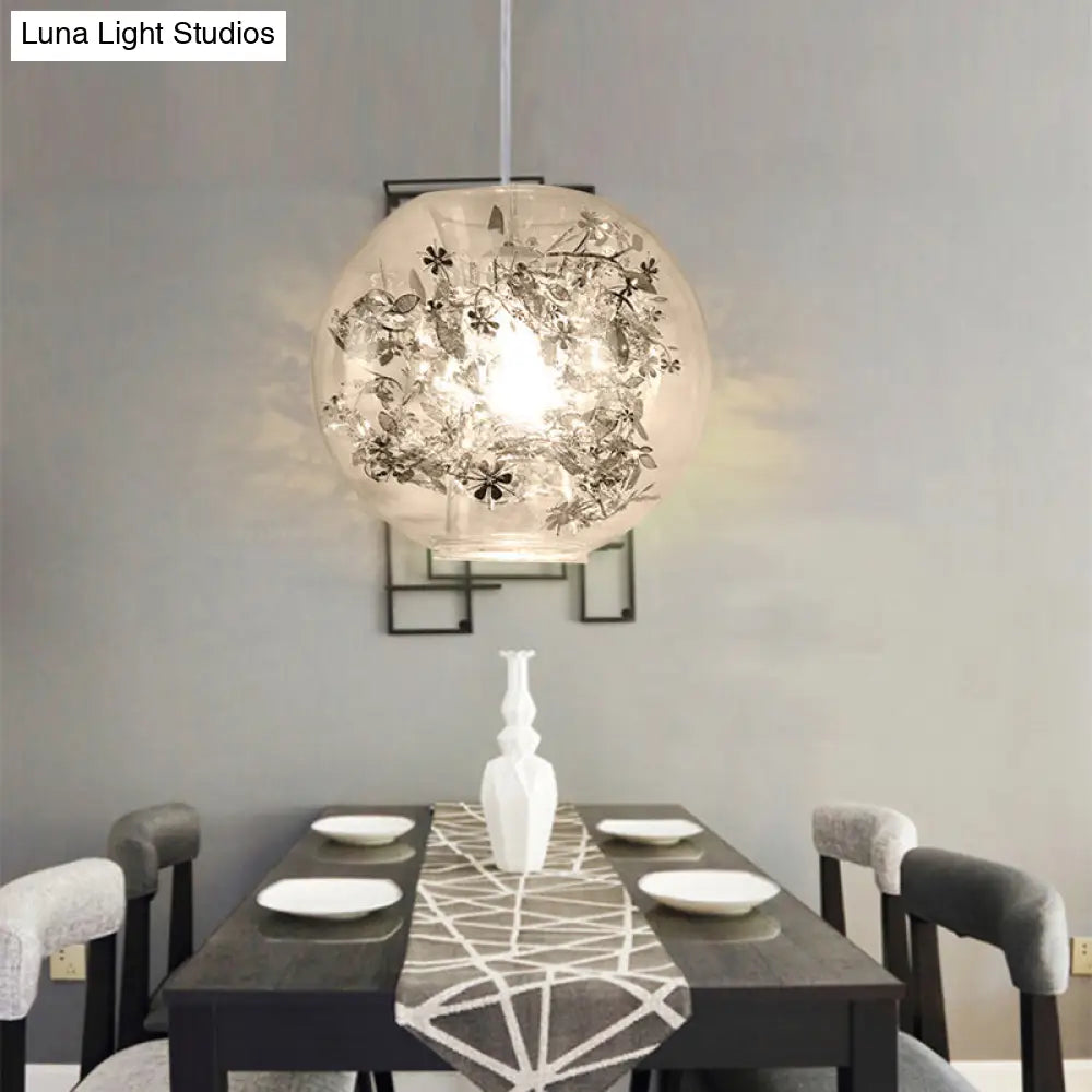 Modern Clear Glass Shattered Leaves Pendant Light - 1-Light Silver/Gold Hanging Ceiling Lamp Silver