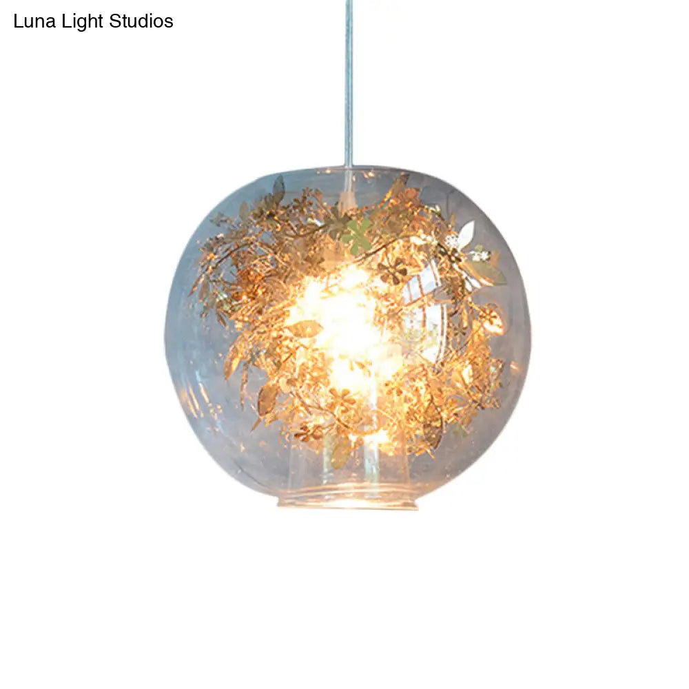 Modern Clear Glass Shattered Leaves Pendant Light - 1-Light Silver/Gold Hanging Ceiling Lamp