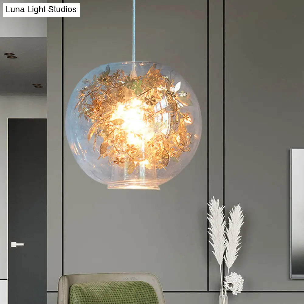 Modern Clear Glass Shattered Leaves Pendant Light - 1-Light Silver/Gold Hanging Ceiling Lamp