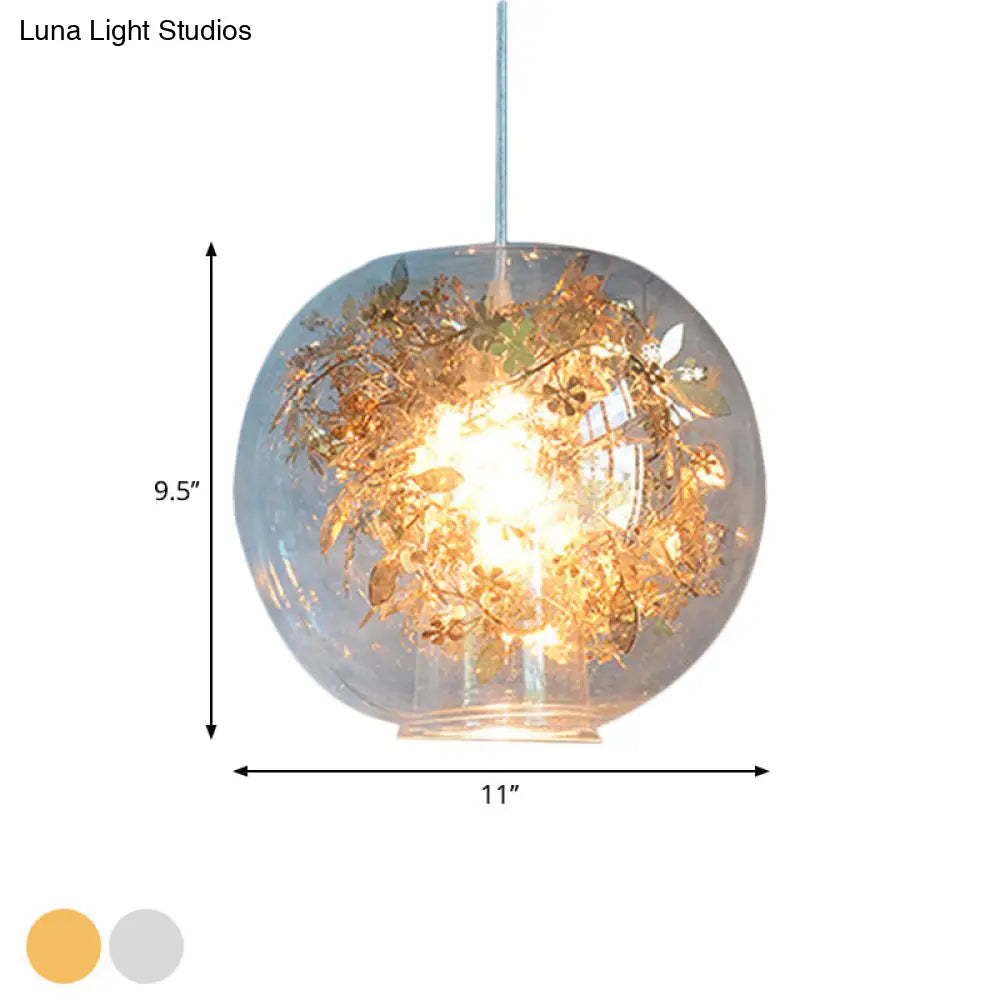 Modern Clear Glass Shattered Leaves Pendant Light - 1-Light Silver/Gold Hanging Ceiling Lamp