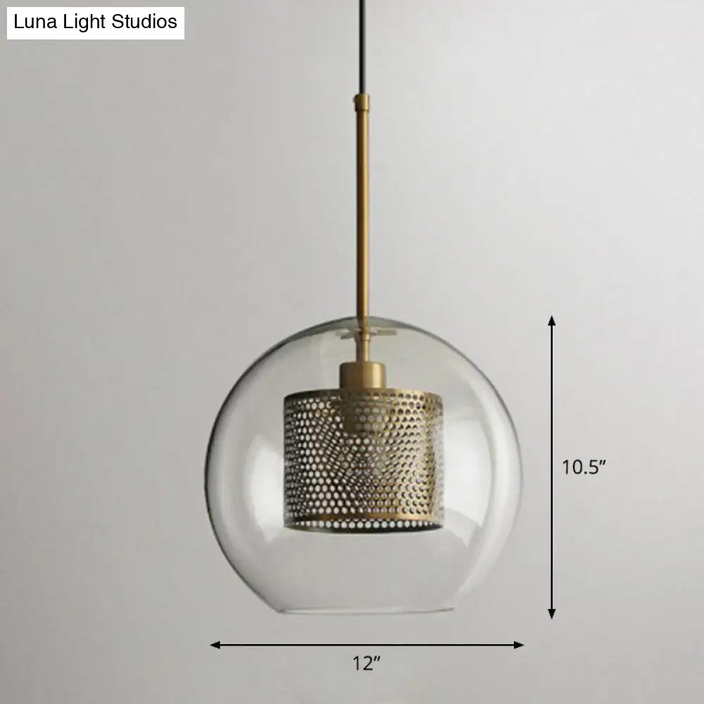 Modern Clear Glass Sphere Pendant Light With Mesh Screen