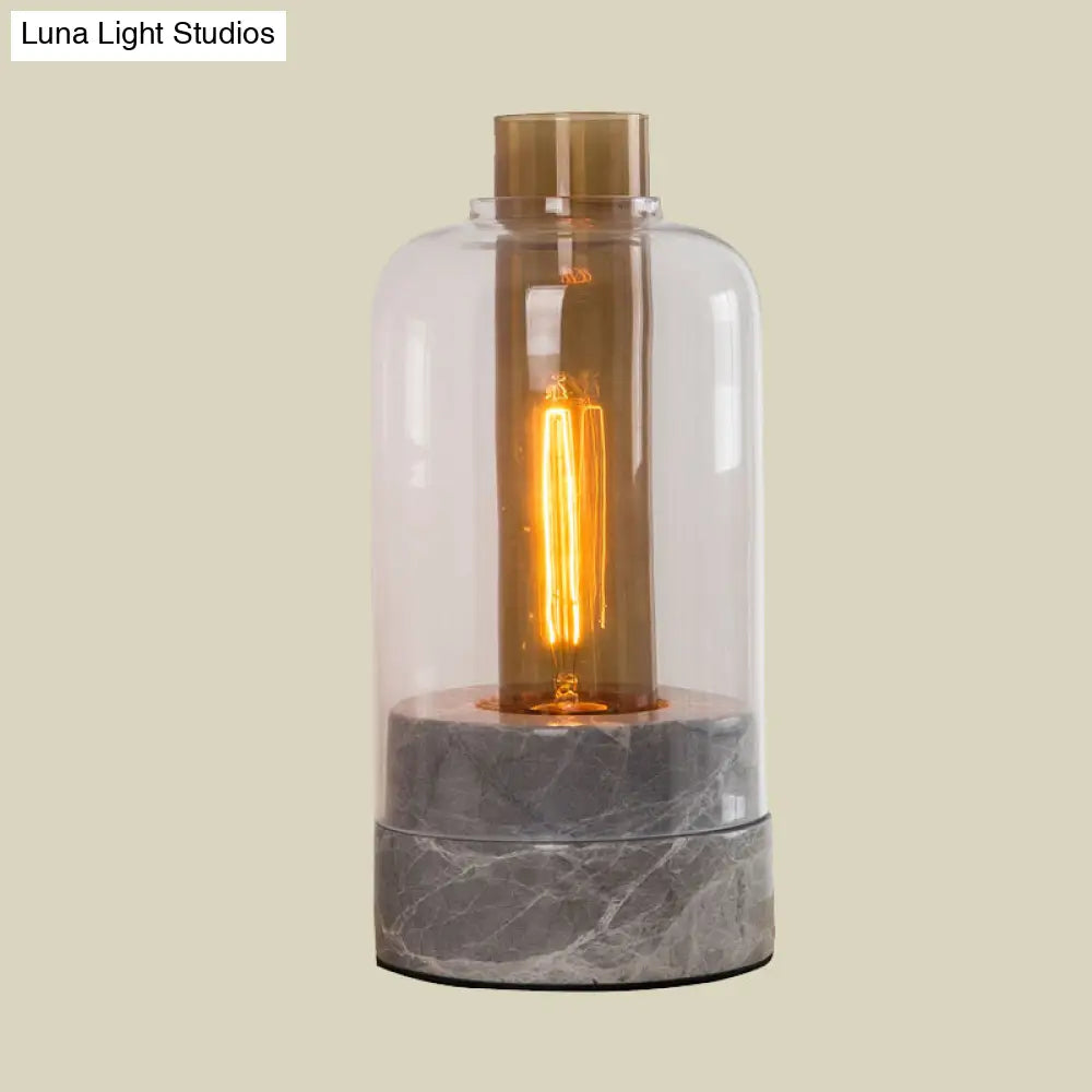 Modern Clear Glass Table Lamp With Grey Shade And Marble Base - Sleek Jar Design