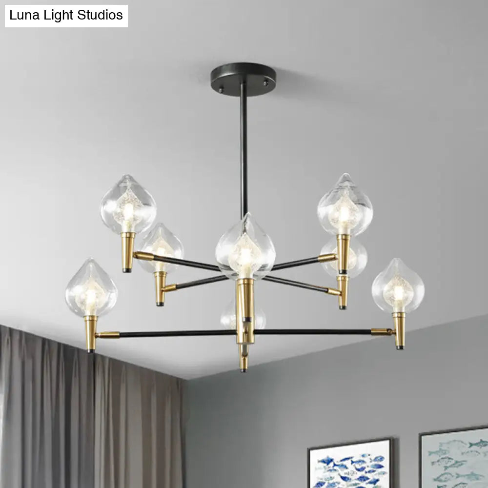 Modern Teardrop Glass Chandelier With Black And Gold Finish - 6/8 Heads For Ceiling 8 / Black-Gold