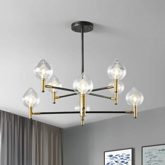 Modern Clear Glass Teardrop Chandelier – 6/8 Heads Black & Gold Hanging Ceiling Light 8 / Black-Gold