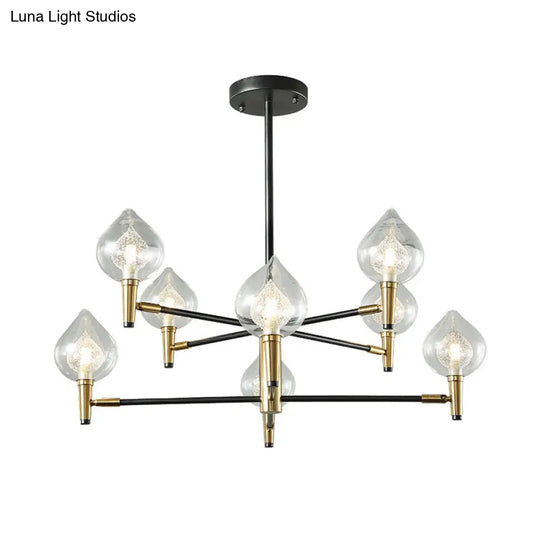 Modern Teardrop Glass Chandelier With Black And Gold Finish - 6/8 Heads For Ceiling