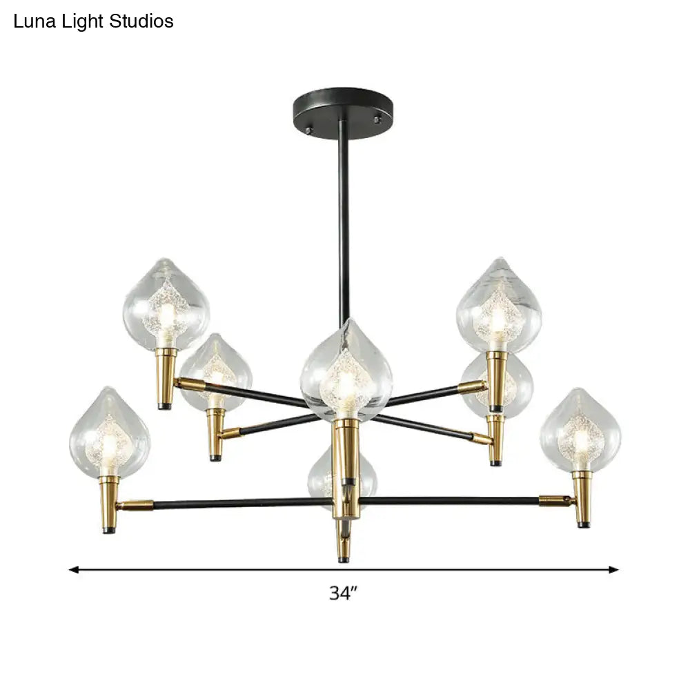 Modern Teardrop Glass Chandelier With Black And Gold Finish - 6/8 Heads For Ceiling