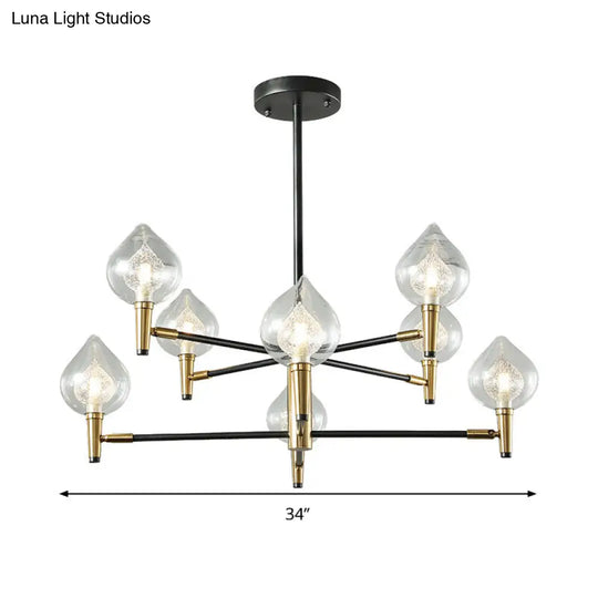 Modern Teardrop Glass Chandelier With Black And Gold Finish - 6/8 Heads For Ceiling