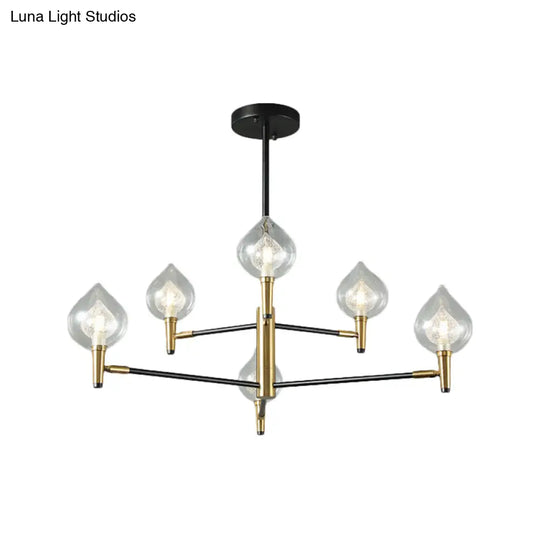 Modern Teardrop Glass Chandelier With Black And Gold Finish - 6/8 Heads For Ceiling