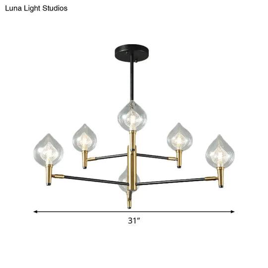 Modern Teardrop Glass Chandelier With Black And Gold Finish - 6/8 Heads For Ceiling