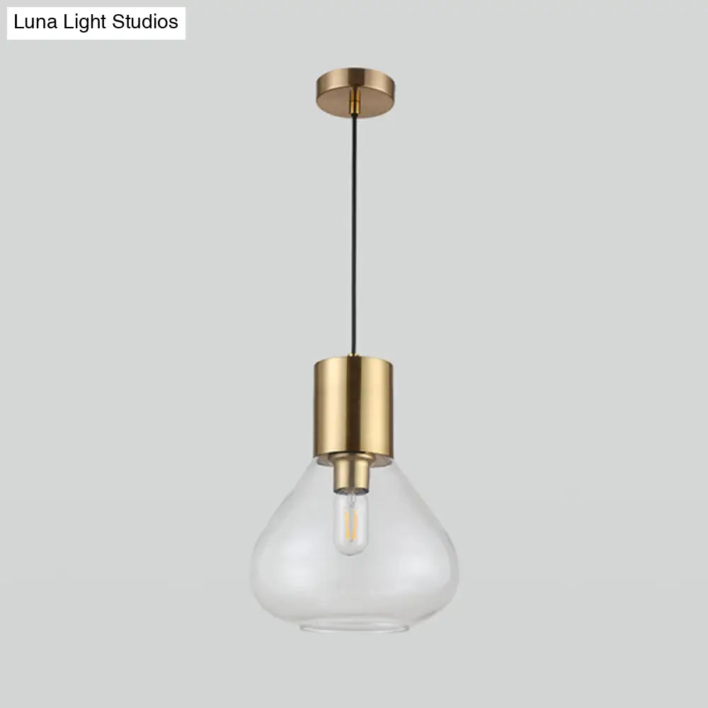 Modern 1-Head Gold Pendant Lamp For Dining Table With Clear Glass Urn And Hanging Lighting