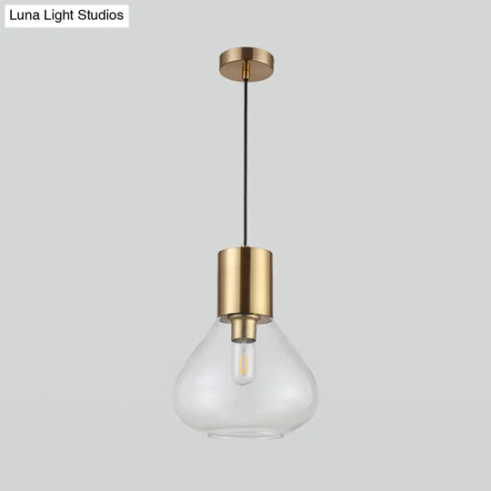 Modern 1-Head Gold Pendant Lamp For Dining Table With Clear Glass Urn And Hanging Lighting