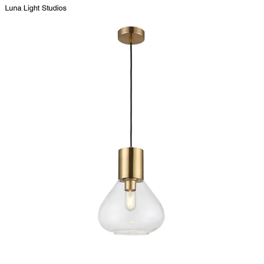 Modern 1-Head Gold Pendant Lamp For Dining Table With Clear Glass Urn And Hanging Lighting