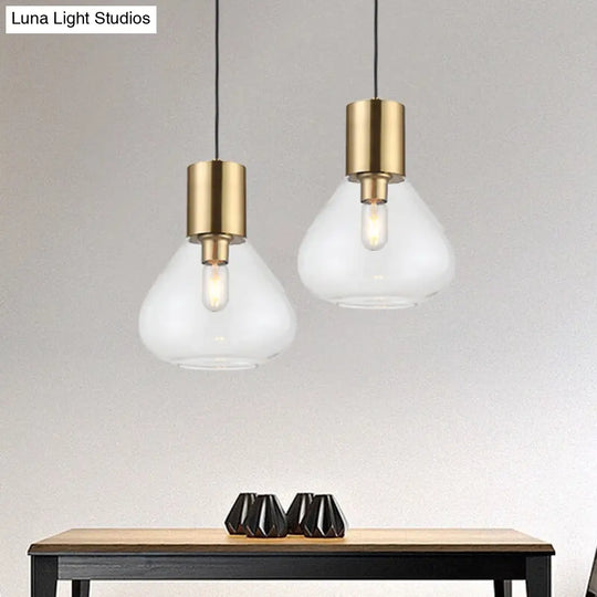 Modern 1-Head Gold Pendant Lamp For Dining Table With Clear Glass Urn And Hanging Lighting