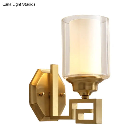 Modern Clear Glass Wall Sconce 1-Light Brass Mount For Living Room Lighting