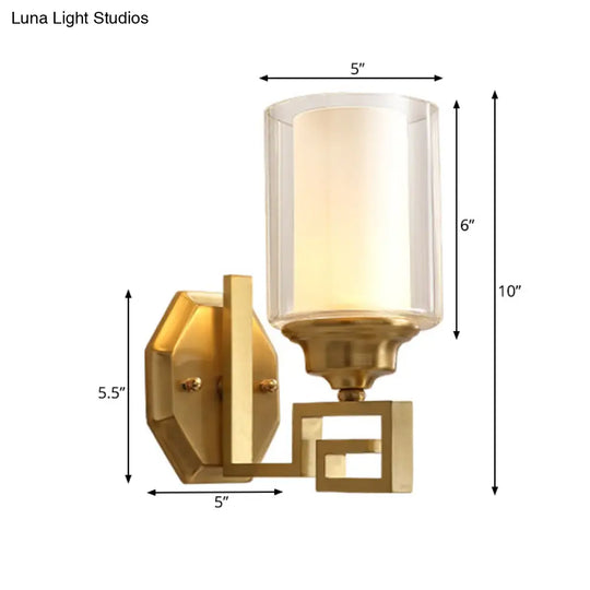 Modern Clear Glass Wall Sconce 1-Light Brass Mount For Living Room Lighting