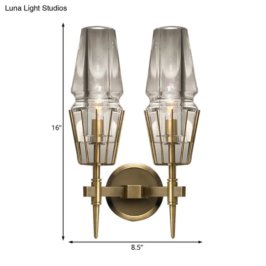 Modern Clear Glass Wall Sconce Tapered Design Gold Finish 1/2 Mount Lights