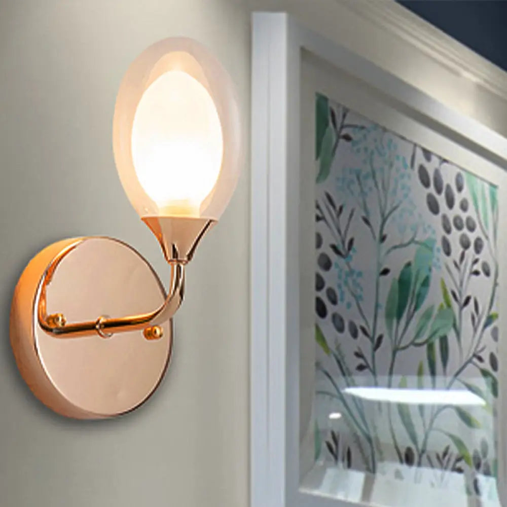 Modern Clear Glass Wall Sconce With Oval Shade - Bedroom Lighting Fixture