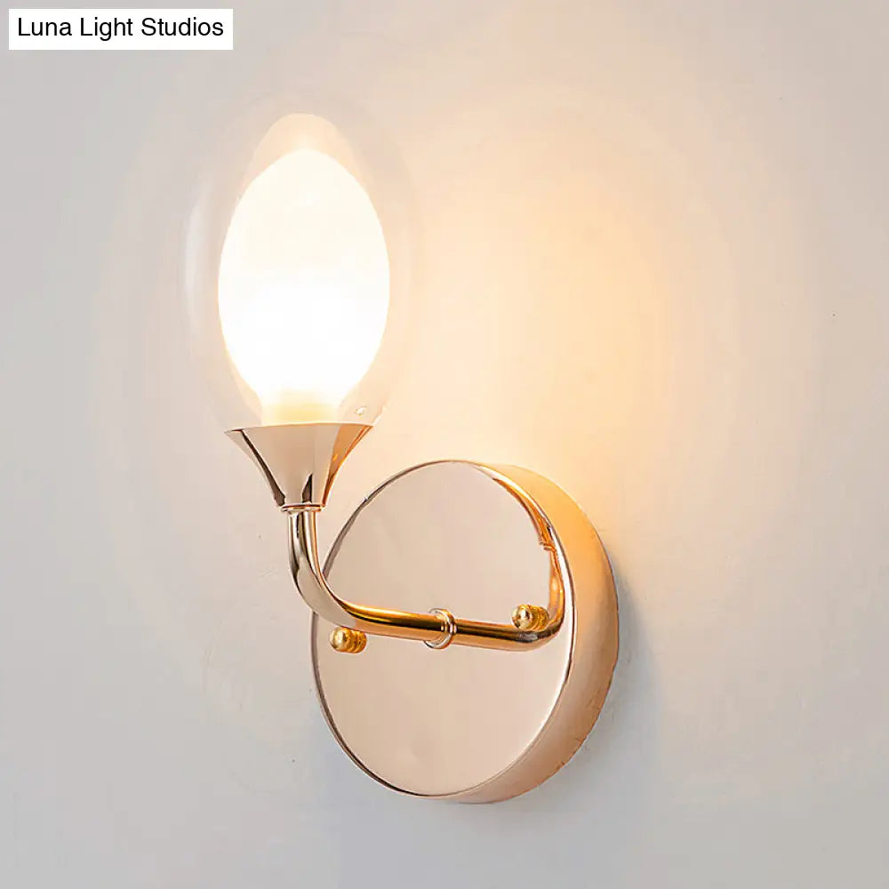 Modern Clear Glass Wall Sconce With Oval Shade - Bedroom Lighting Fixture