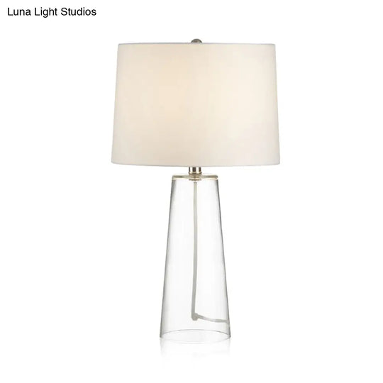 Modern Clear Handblown Glass Tapered Table Lamp With White Fabric Shade - Single Living Room