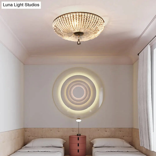 Modern Clear K9 Crystal Bowl Ceiling Lamp - 3 Lights Black Flush Mount For Bedroom Lighting