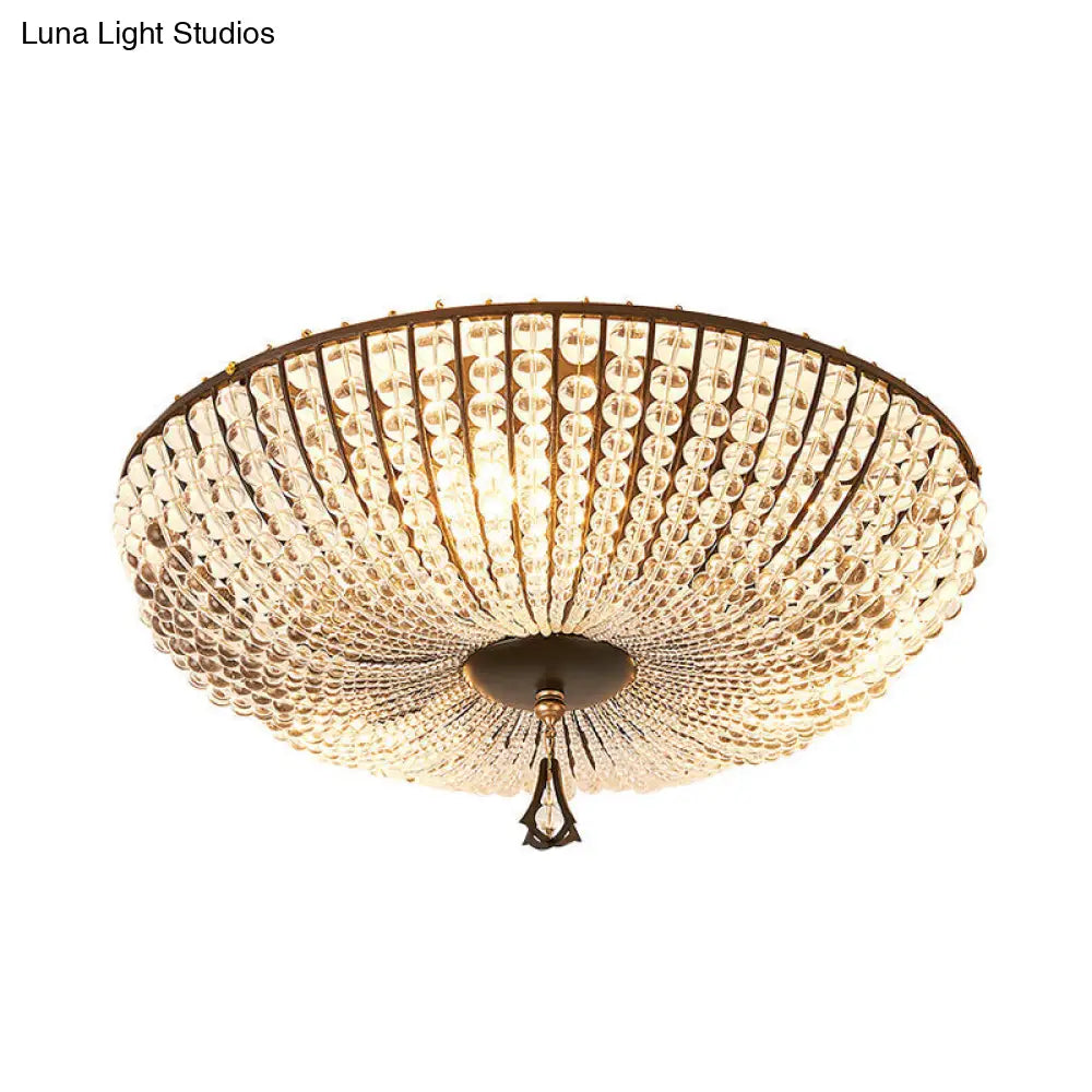 Modern Clear K9 Crystal Bowl Ceiling Lamp - 3 Lights Black Flush Mount For Bedroom Lighting