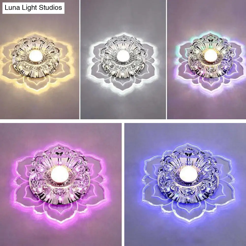 Modern Clear Led Flush Ceiling Light For Foyer - Blossom Shade Crystal