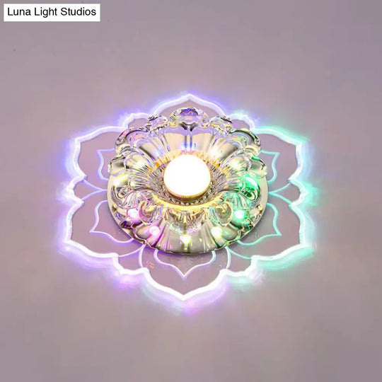 Modern Clear Led Flush Ceiling Light For Foyer - Blossom Shade Crystal / Multi Color