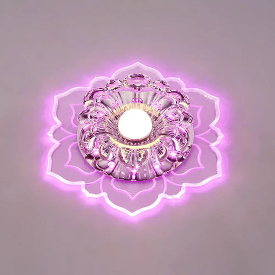 Modern Clear Led Flush Ceiling Light For Foyer - Blossom Shade Crystal / Purple