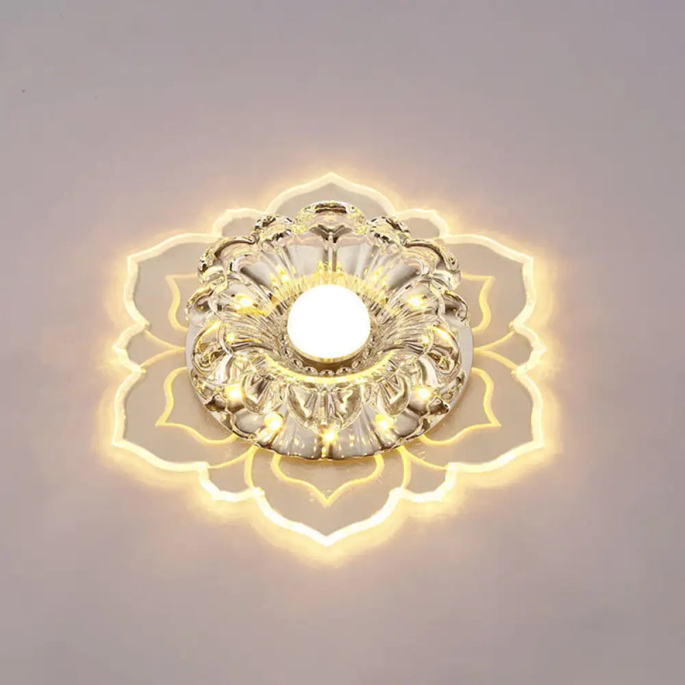 Modern Clear Led Flush Ceiling Light For Foyer - Blossom Shade Crystal / Warm