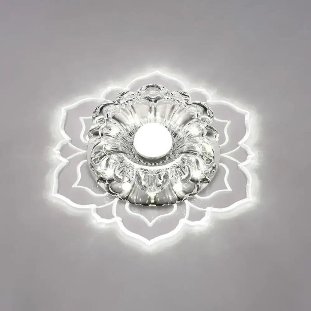 Modern Clear Led Flush Ceiling Light For Foyer - Blossom Shade Crystal / White