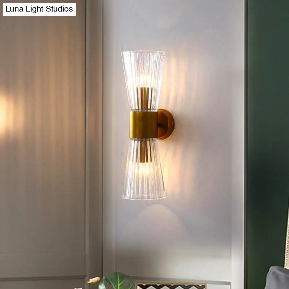 Modern Clear Prismatic Glass Wall Sconce With Hourglass Shape And Brass Finish Up-Down Lamp