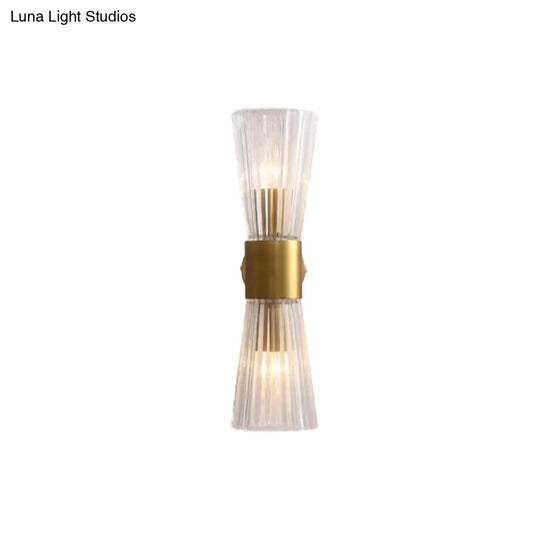 Modern Clear Prismatic Glass Wall Sconce With Hourglass Shape And Brass Finish Up-Down Lamp