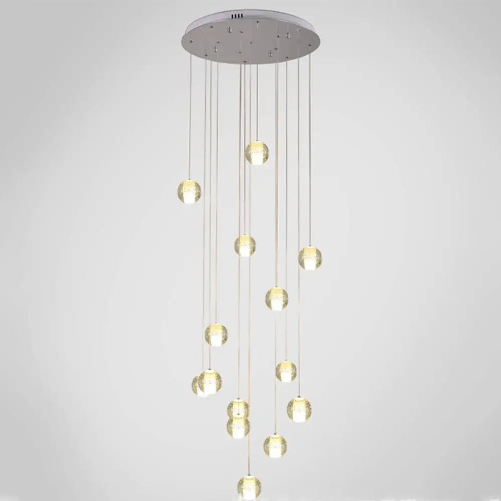 Modern Clear Seedy Crystal Chrome Ceiling Pendant Lamp For Stairs - Global Multi Suspension 14 /