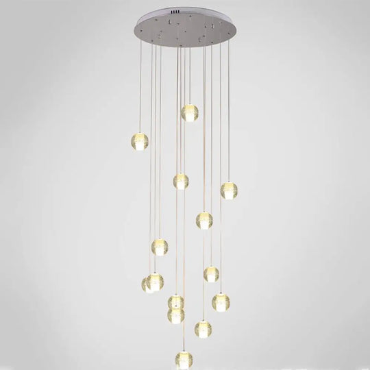 Modern Clear Seedy Crystal Chrome Ceiling Pendant Lamp For Stairs - Global Multi Suspension 14 /