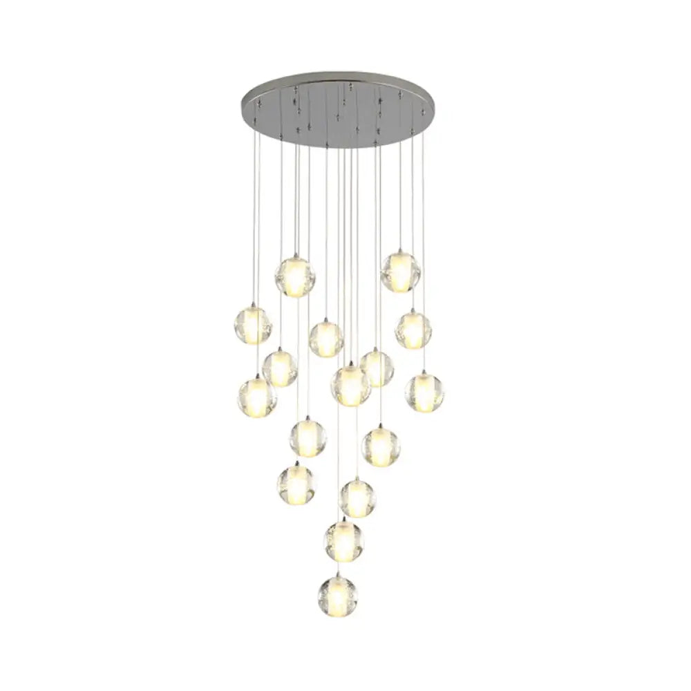 Modern Clear Seedy Crystal Chrome Ceiling Pendant Lamp For Stairs - Global Multi Suspension 16 /