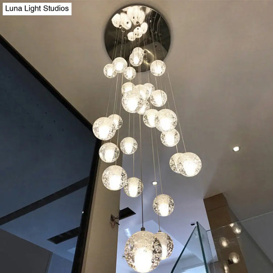 Modern Crystal Chrome Multi Pendant Ceiling Lamp For Stairs - Global Suspension 26 / Clear