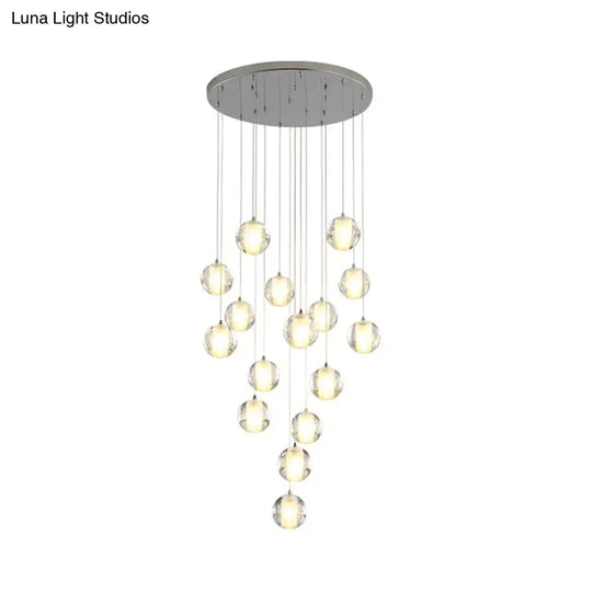 Modern Crystal Chrome Multi Pendant Ceiling Lamp For Stairs - Global Suspension 16 / Clear