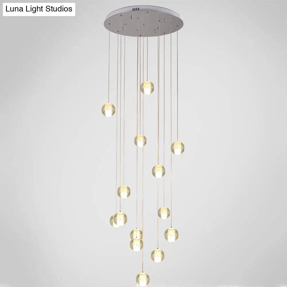 Modern Crystal Chrome Multi Pendant Ceiling Lamp For Stairs - Global Suspension 14 / Clear