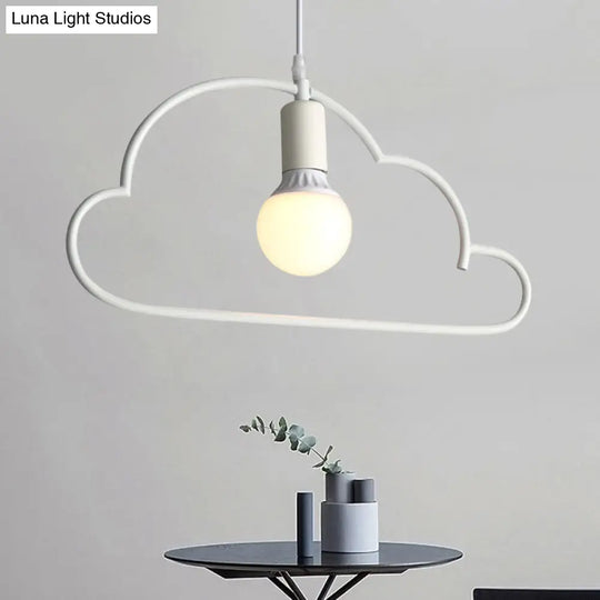 White Modernist Cloud Pendant Lamp - Metal 1-Bulb Bedside Ceiling Lighting Solution