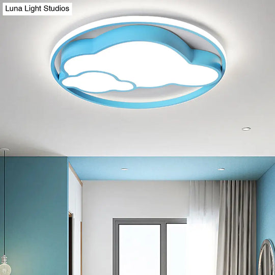 Modern Cloud Shade Flush Pendant: Led Acrylic Ceiling Lamp For Child’s Bedroom In Blue/Pink With